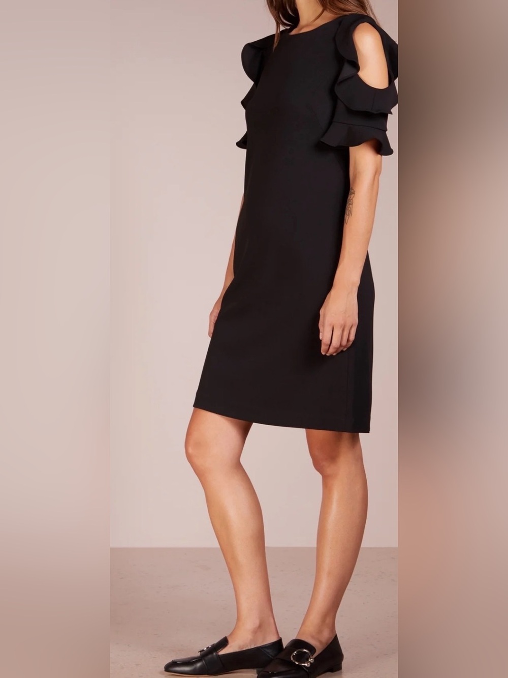 DKNY Ruffle Sleeve Shift Dress in Black Size 10